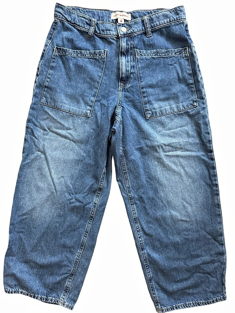 Lucky Brand Women’s High Rise Wide Leg Crop Pants Size 6/28 Big Pockets Mom Jean